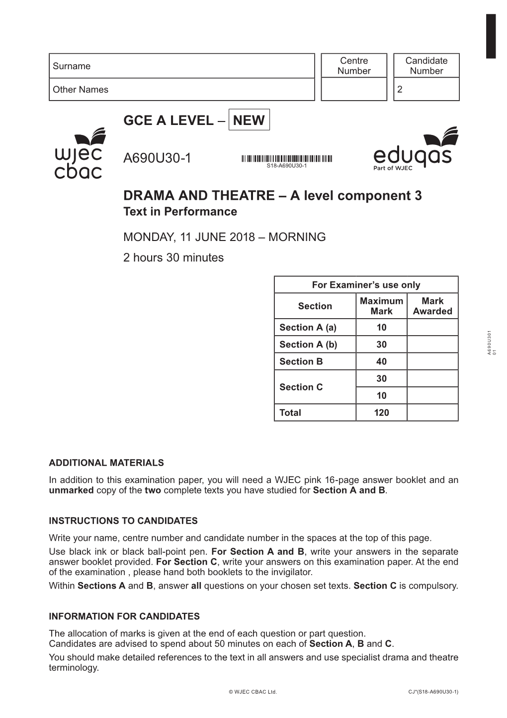 NEW A690U30-1 DRAMA and THEATRE – a Level Component 3