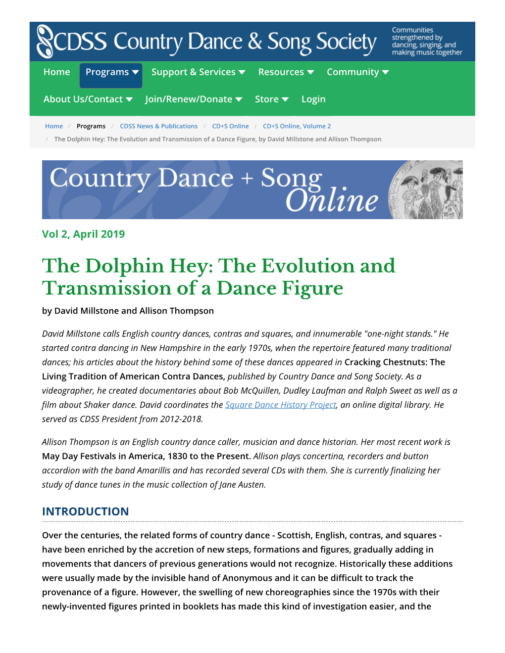 The Dolphin Hey: the Evolution and Transmission of a Dance Figure, by David Millstone and Allison Thompson