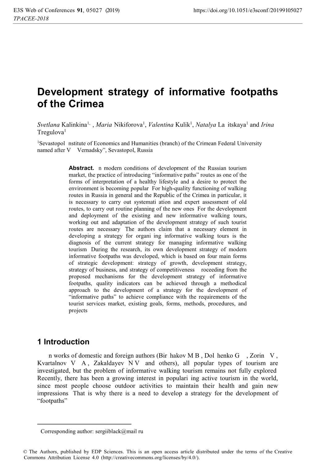 Development Strategy of Informative Footpaths of the Crimea