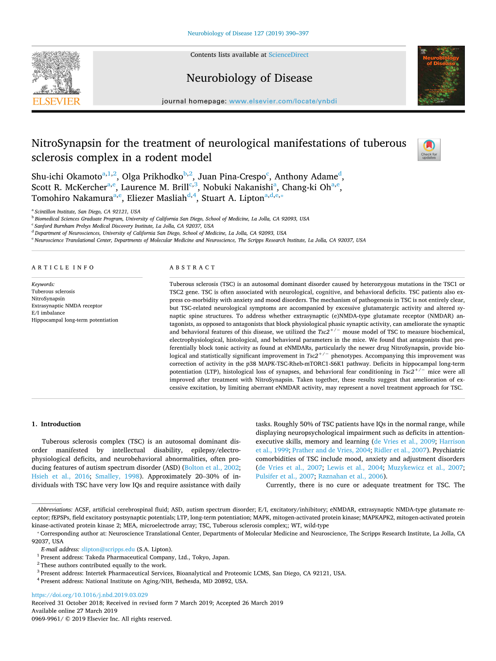 Nitrosynapsin for the Treatment of Neurological Manifestations Of