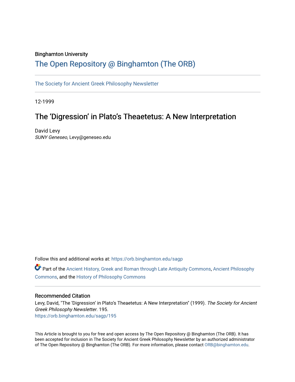 'Digression' in Plato's Theaetetus