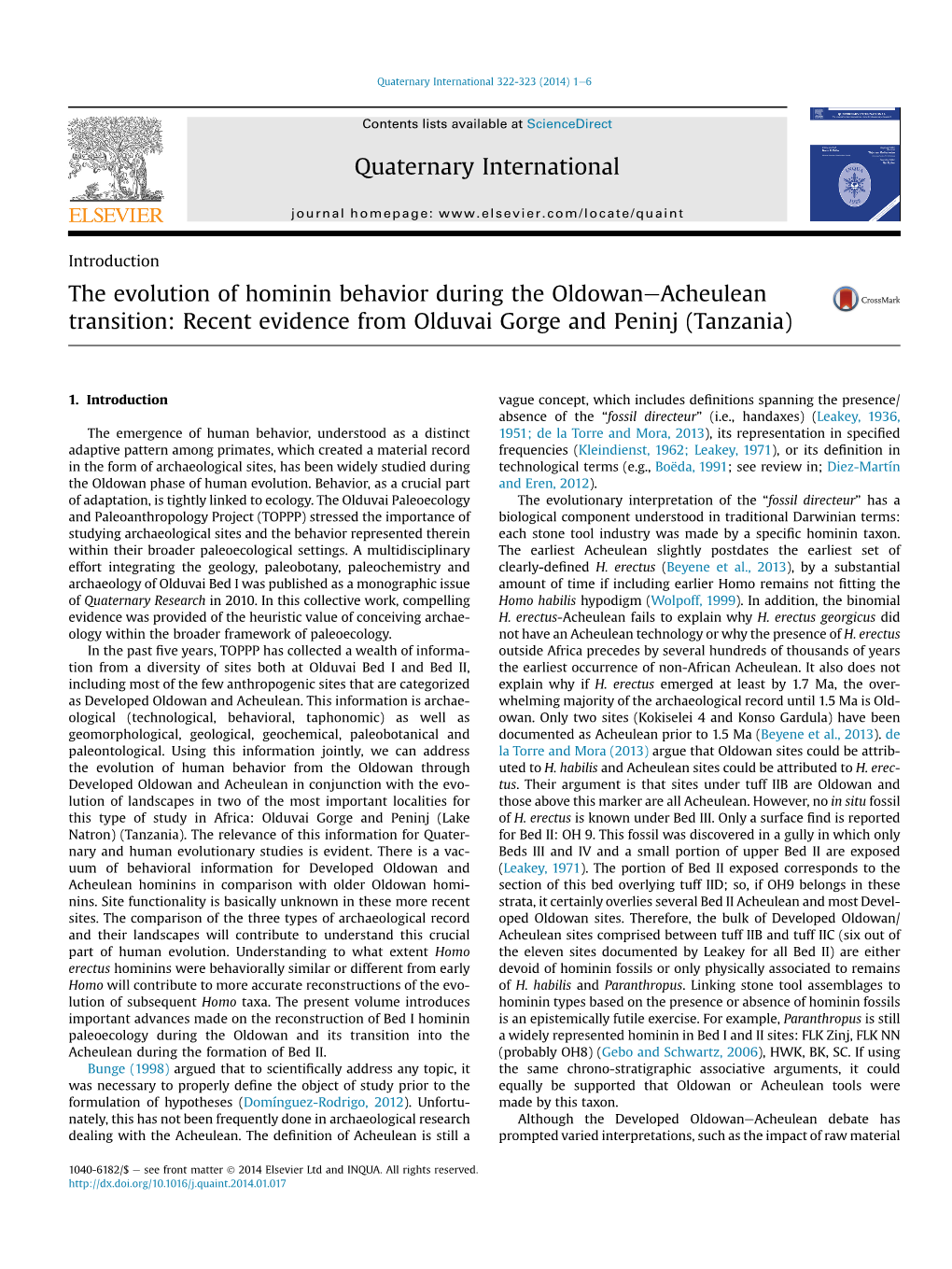 The Evolution of Hominin Behavior During the Oldowan-Acheulian