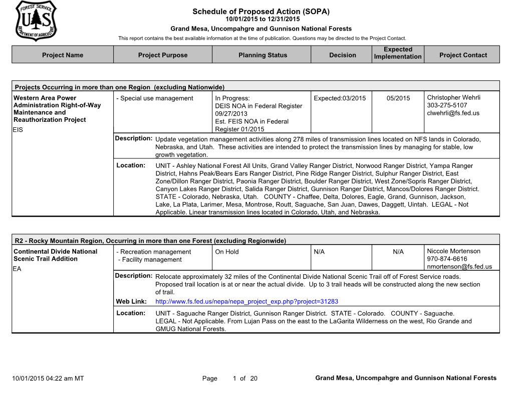 Schedule of Proposed Action (SOPA)