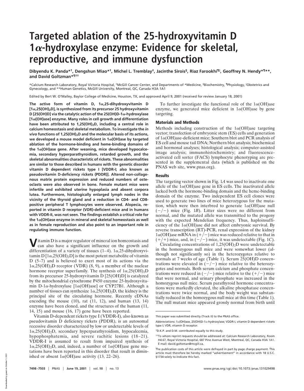 Targeted Ablation of the 25-Hydroxyvitamin D 1 -Hydroxylase