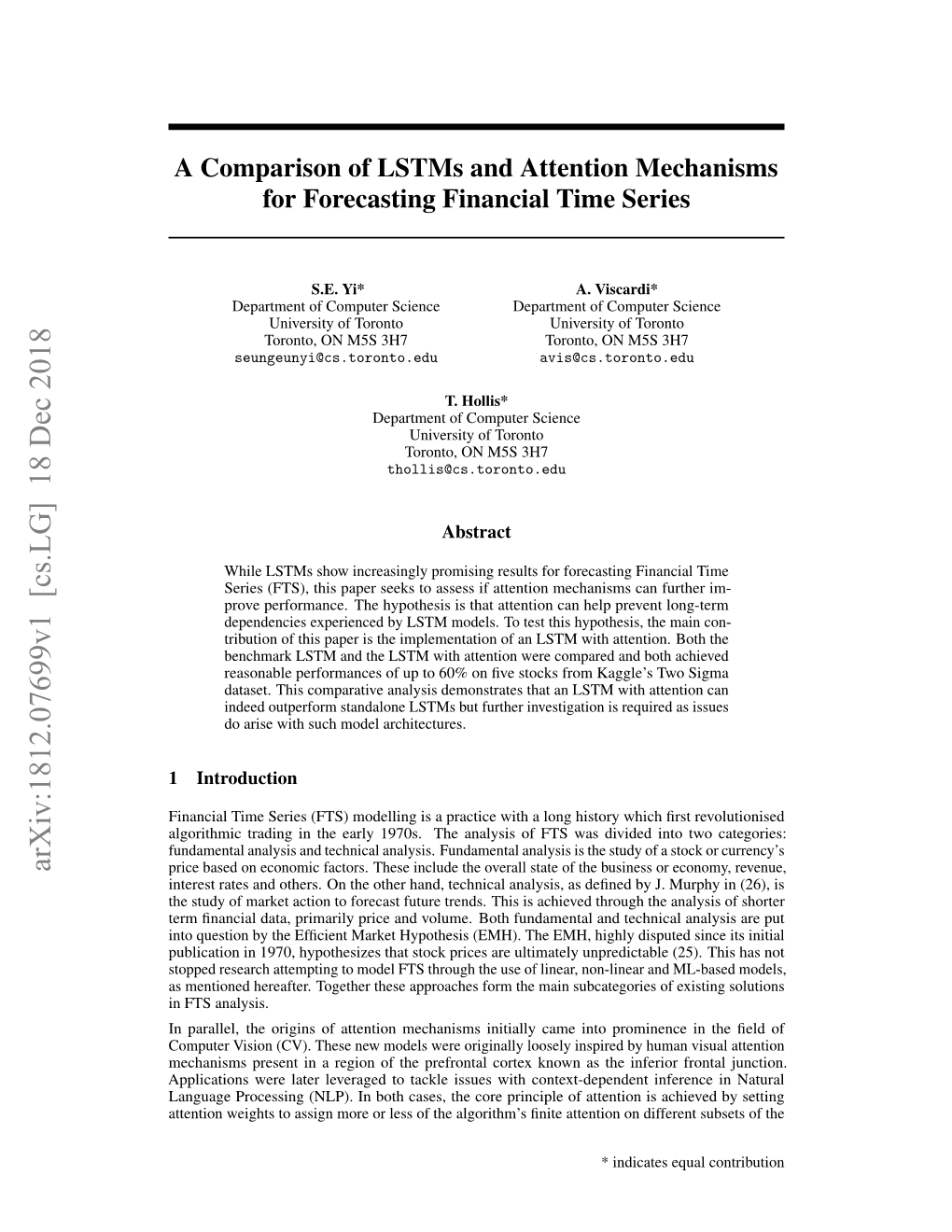 A Comparison of Lstms and Attention Mechanisms for Forecasting Financial Time Series