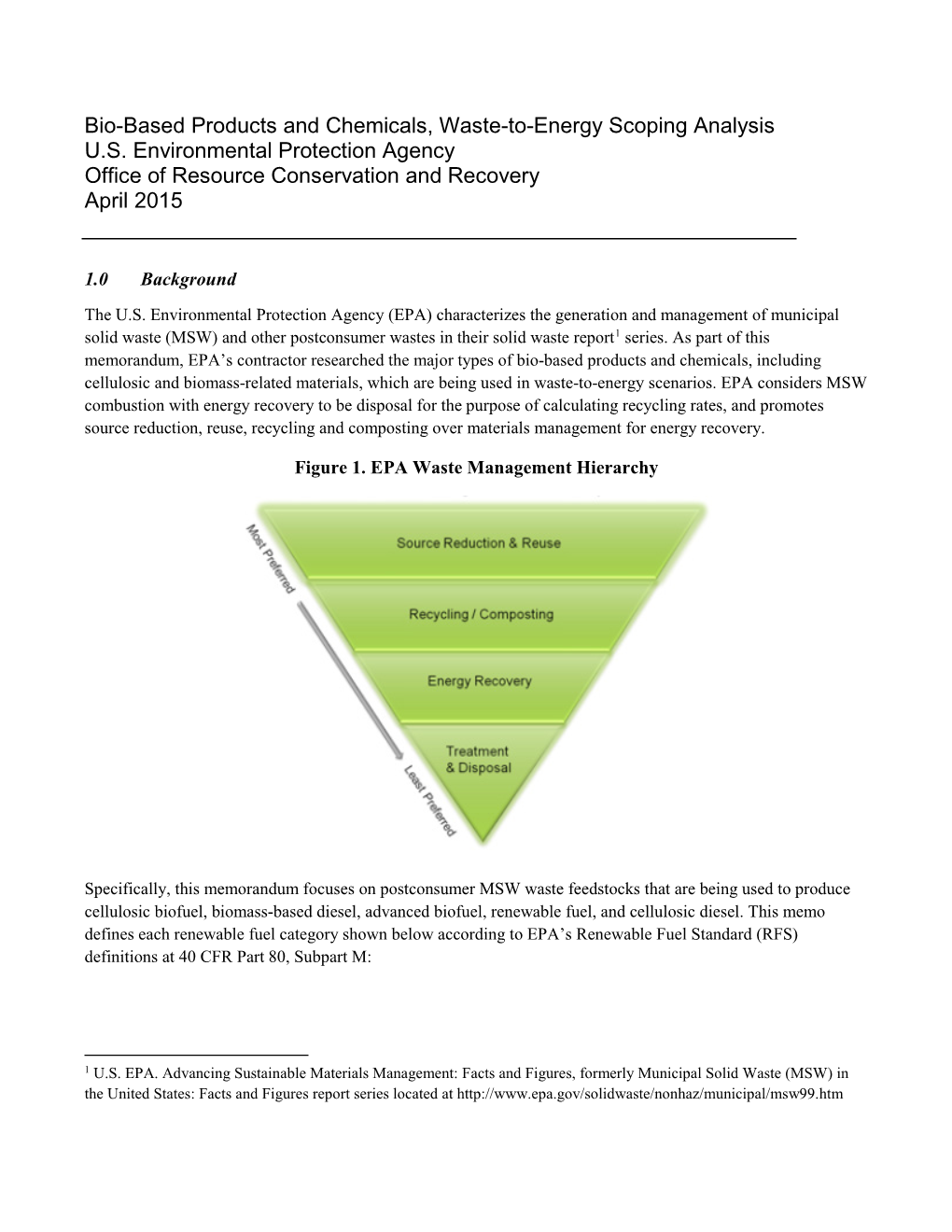 Bio-Based Products and Chemicals, Waste-To-Energy Scoping Analysis U.S