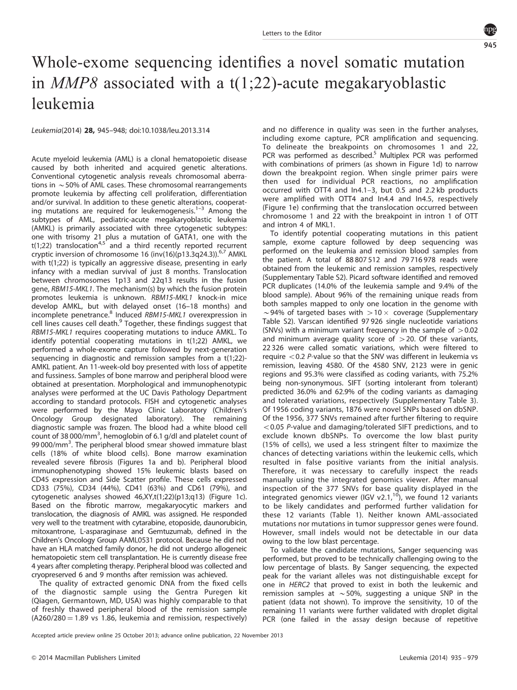 Acute Megakaryoblastic Leukemia