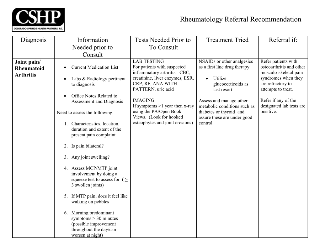 Rheumatology Referral Recommendation