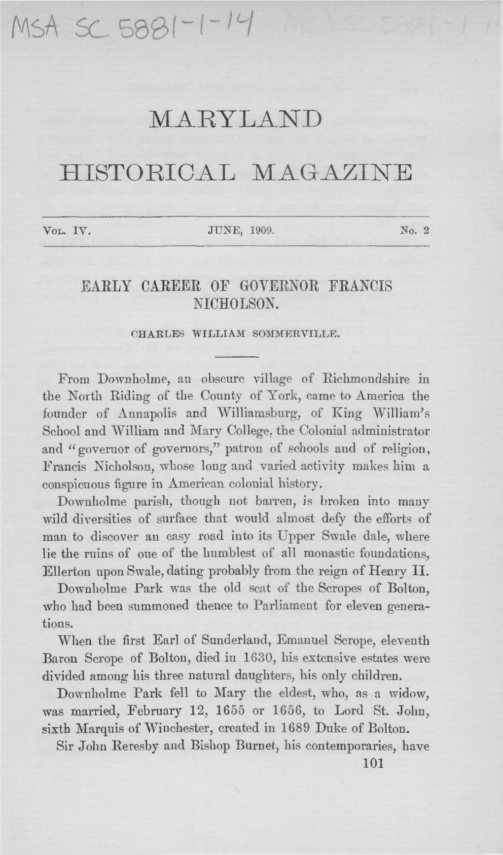 Maryland Historical Magazine, 1909, Volume 4, Issue No. 2