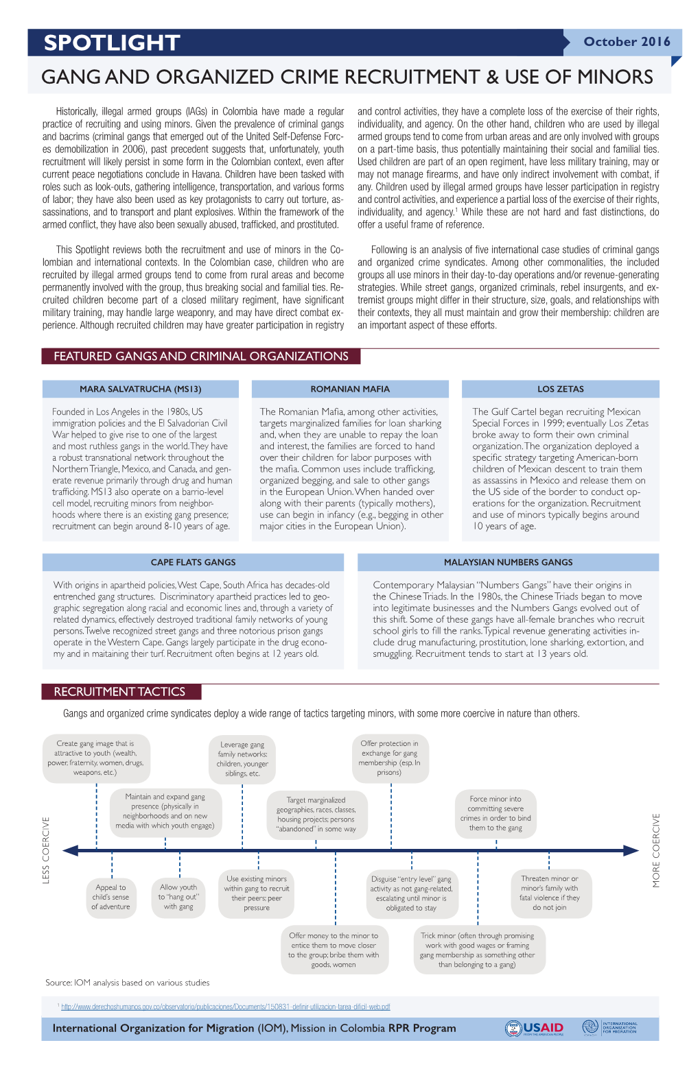 SPOTLIGHT October 2016 GANG and ORGANIZED CRIME RECRUITMENT & USE of MINORS