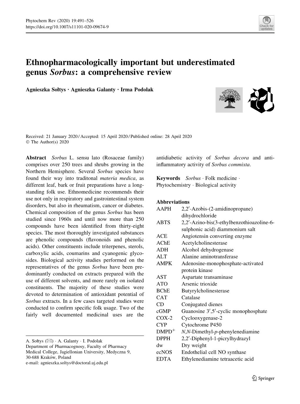 Ethnopharmacologically Important but Underestimated Genus Sorbus: a Comprehensive Review