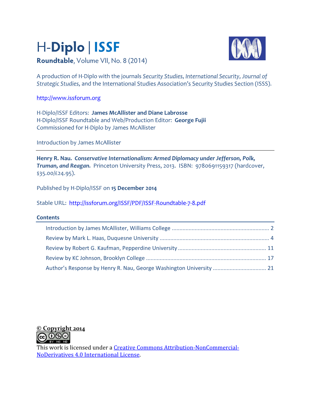 H-Diplo/ISSF Roundtable, Vol. 7, No. 7 (2014)