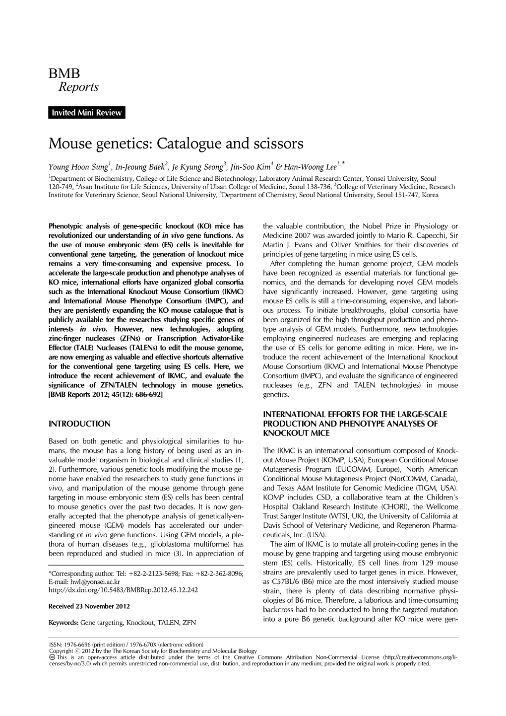 Mouse Genetics: Catalogue and Scissors