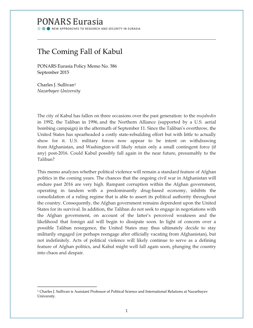 The Coming Fall of Kabul