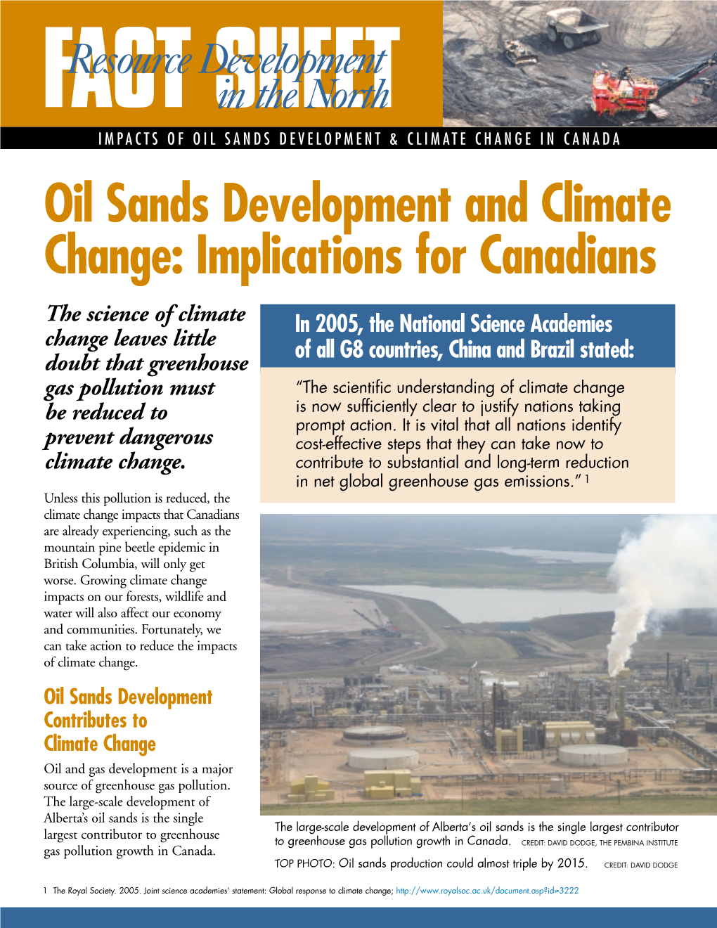 Oil Sands Development and Climate Change: Implications for Canadians