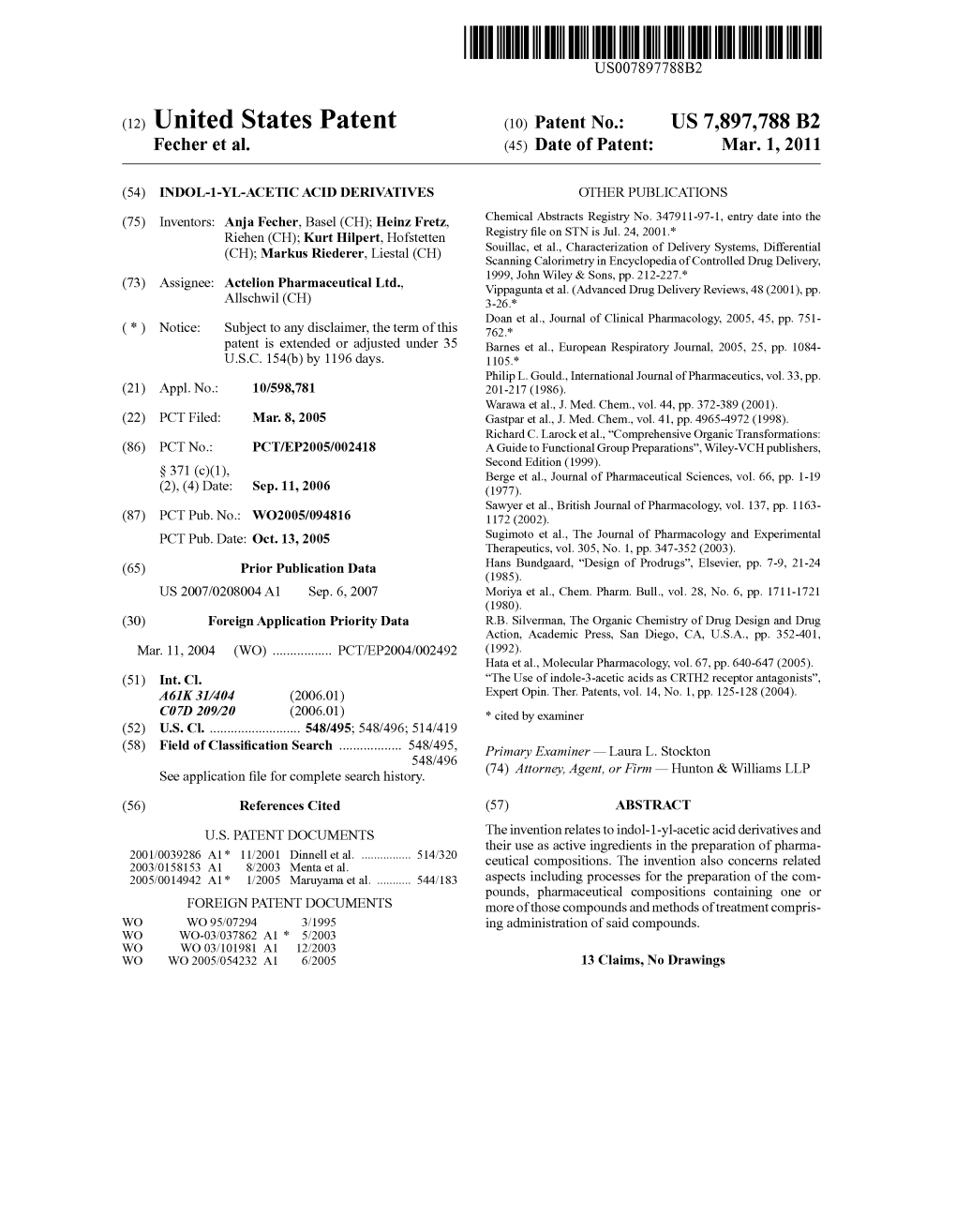 (12) United States Patent (10) Patent No.: US 7,897,788 B2 Fecher Et Al