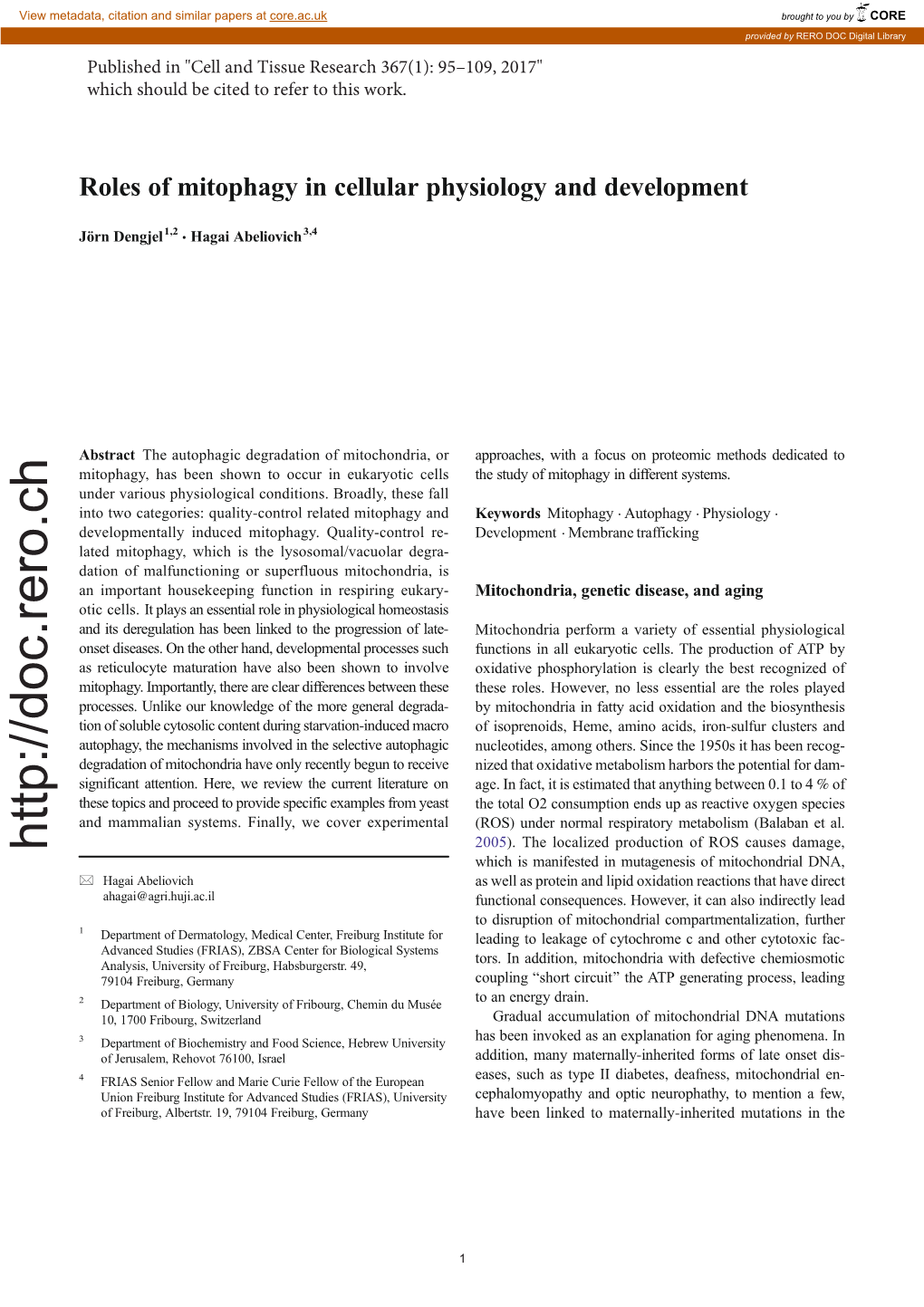 Roles of Mitophagy in Cellular Physiology and Development