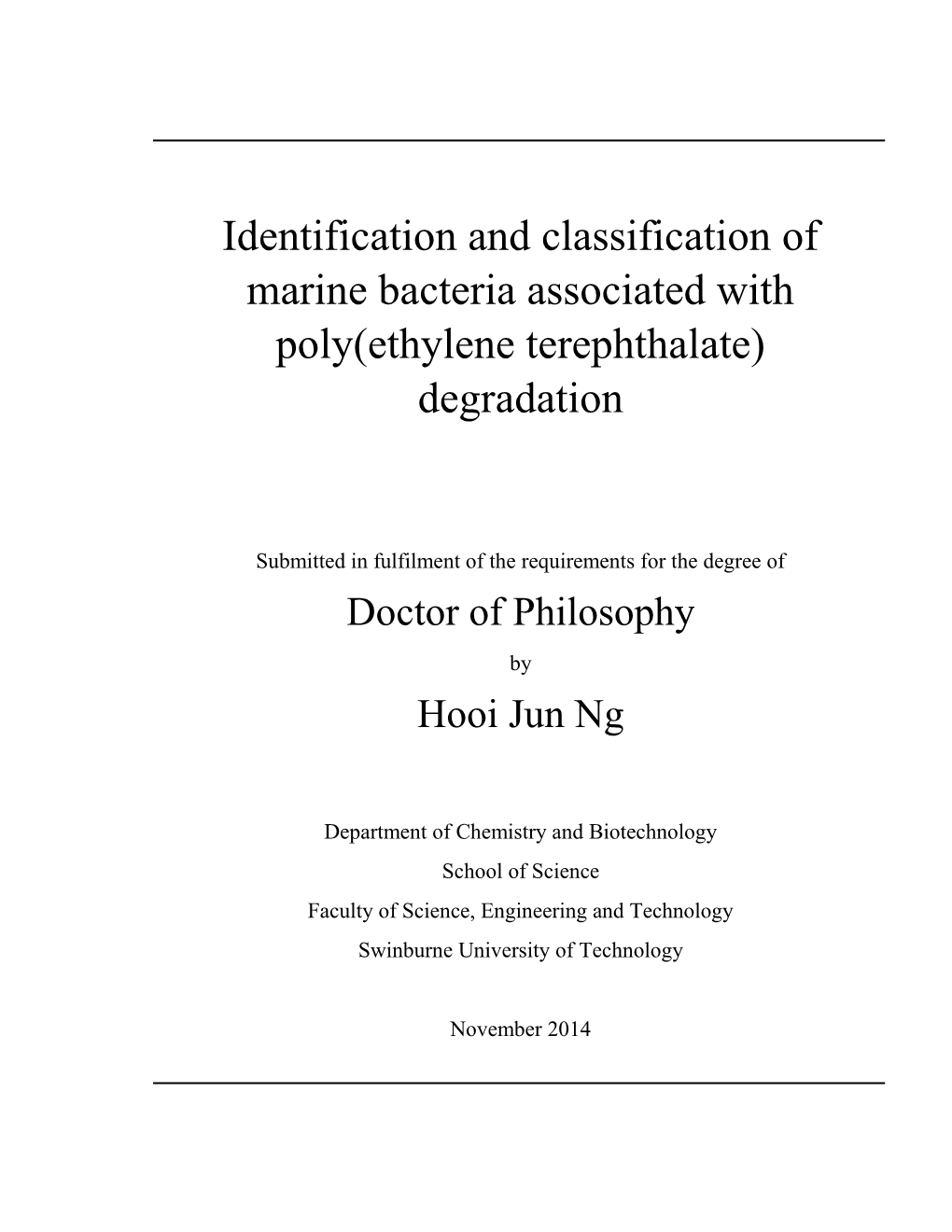 Identification and Classification of Marine Bacteria Associated with Poly(Ethylene Terephthalate) Degradation