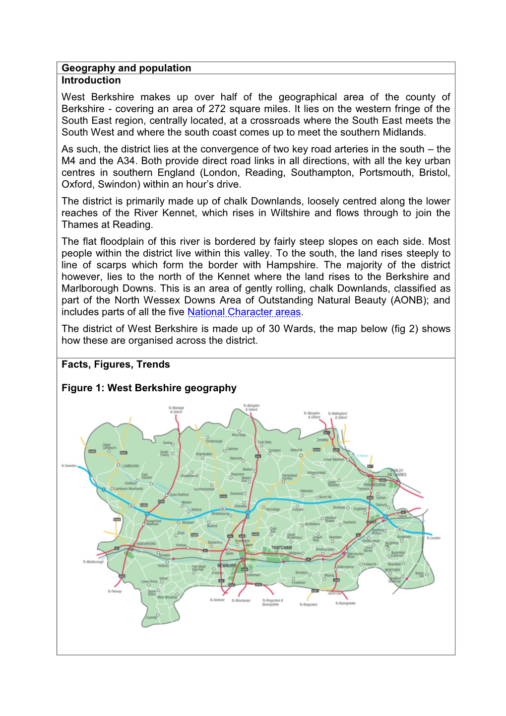 Geography and Population Introduction West Berkshire Makes up Over Half of the Geographical Area of the County of Berkshire - Covering an Area of 272 Square Miles