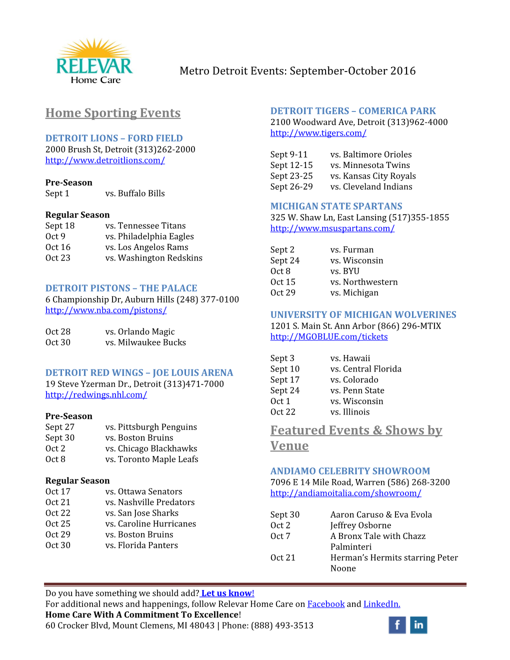 Home Sporting Events Featured Events & Shows by Venue