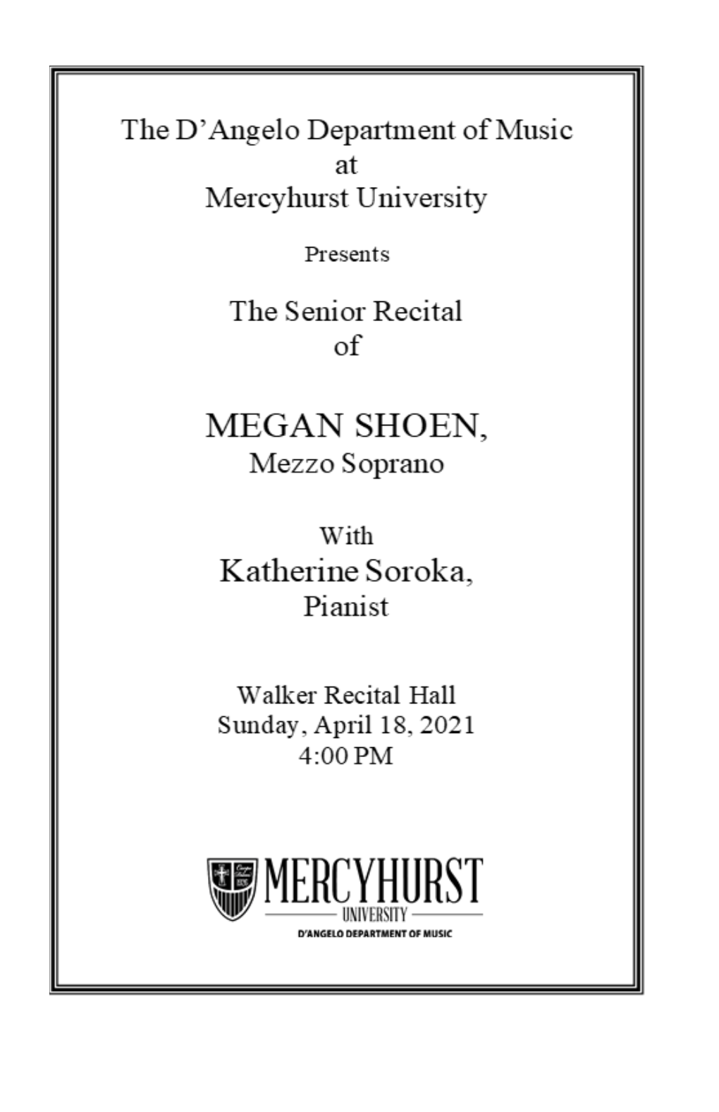 Megan Shoen Senior Recital Program