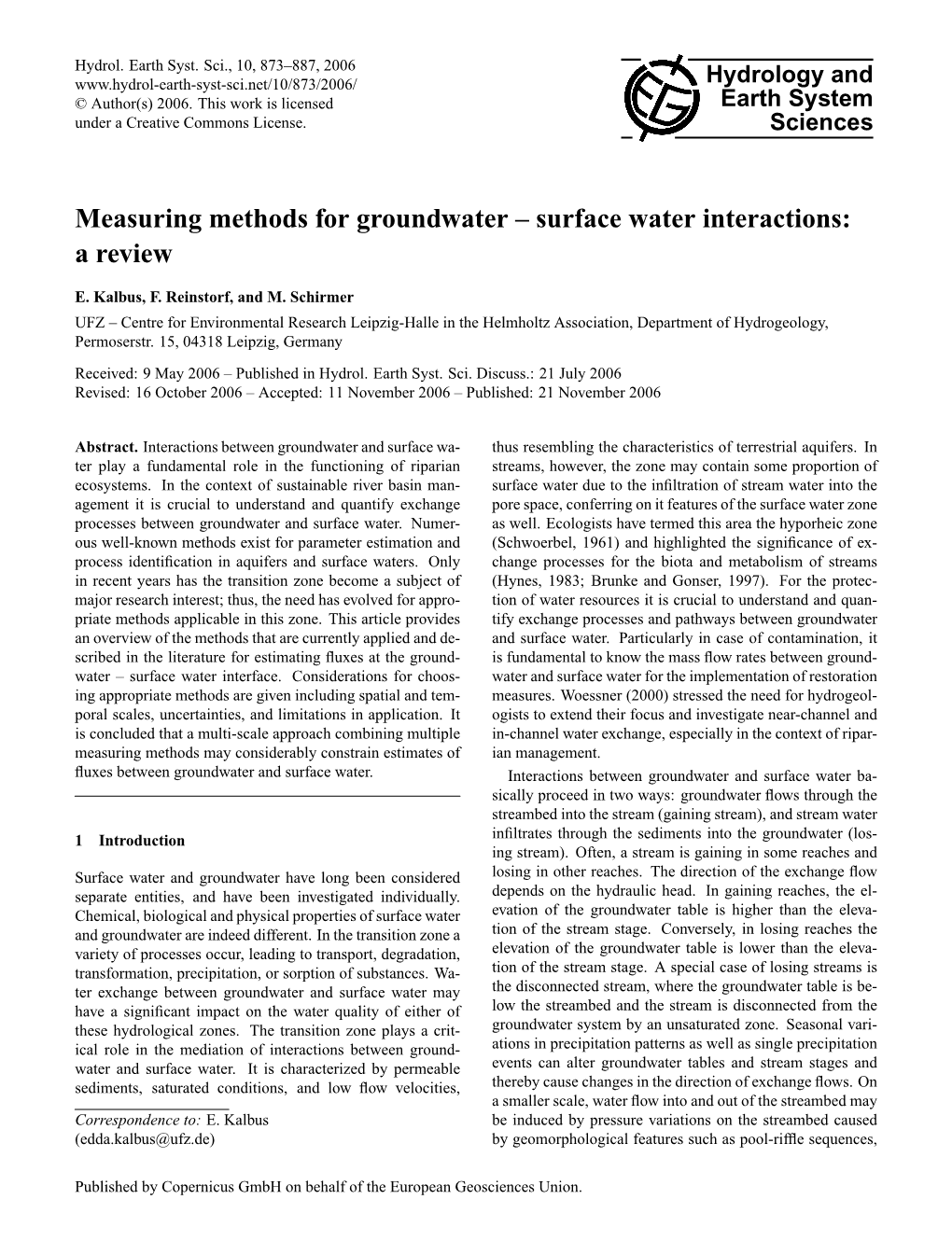 Measuring Methods for Groundwater – Surface Water Interactions: a Review