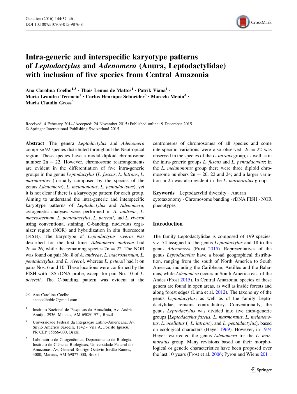 Intra-Generic and Interspecific Karyotype Patterns of Leptodactylus