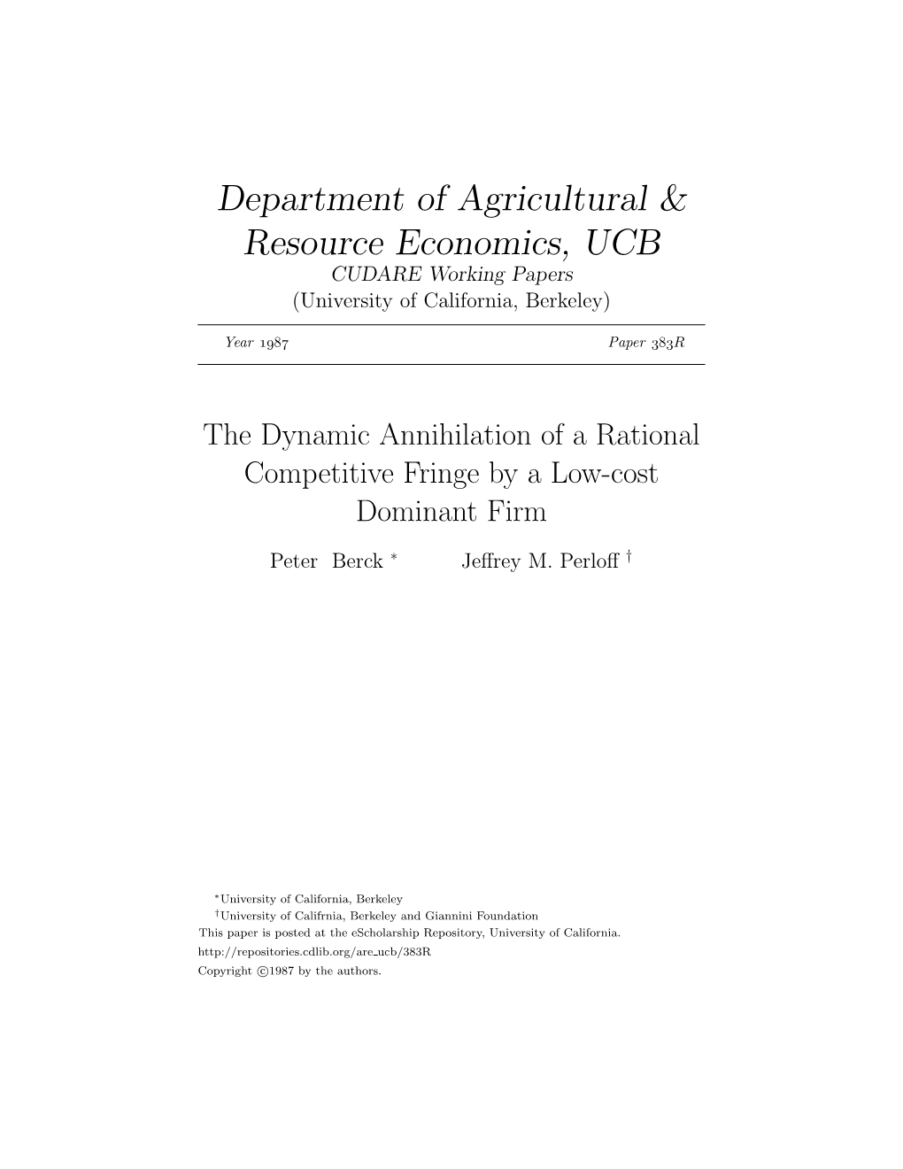 Department of Agricultural & Resource Economics