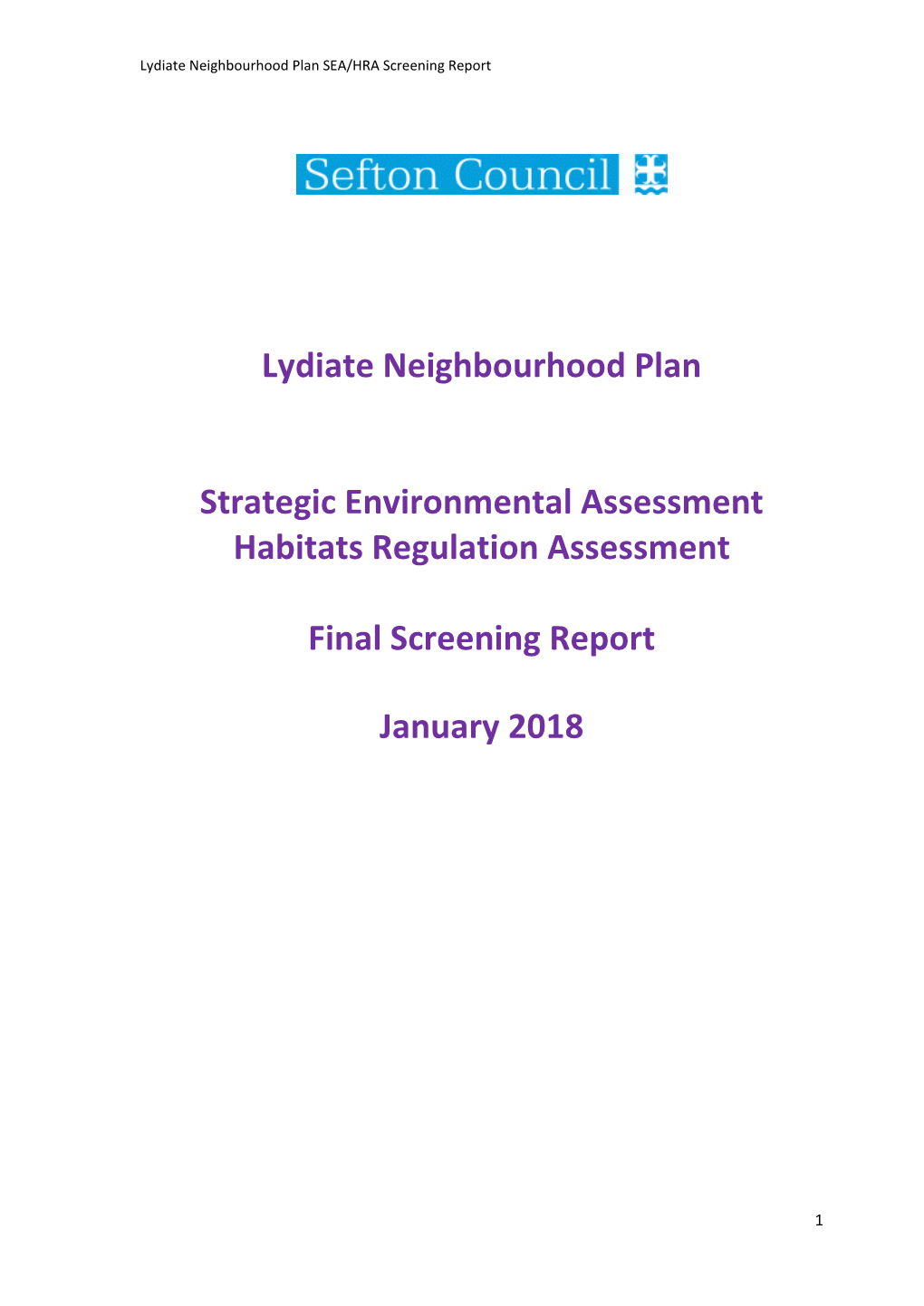 Lydiate Neighbourhood Plan Strategic Environmental Assessment