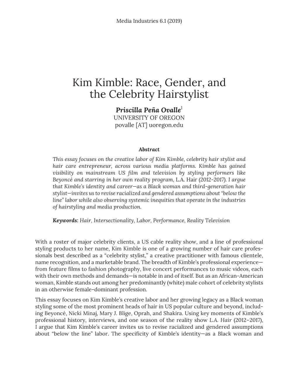 Kim Kimble: Race, Gender, and the Celebrity Hairstylist