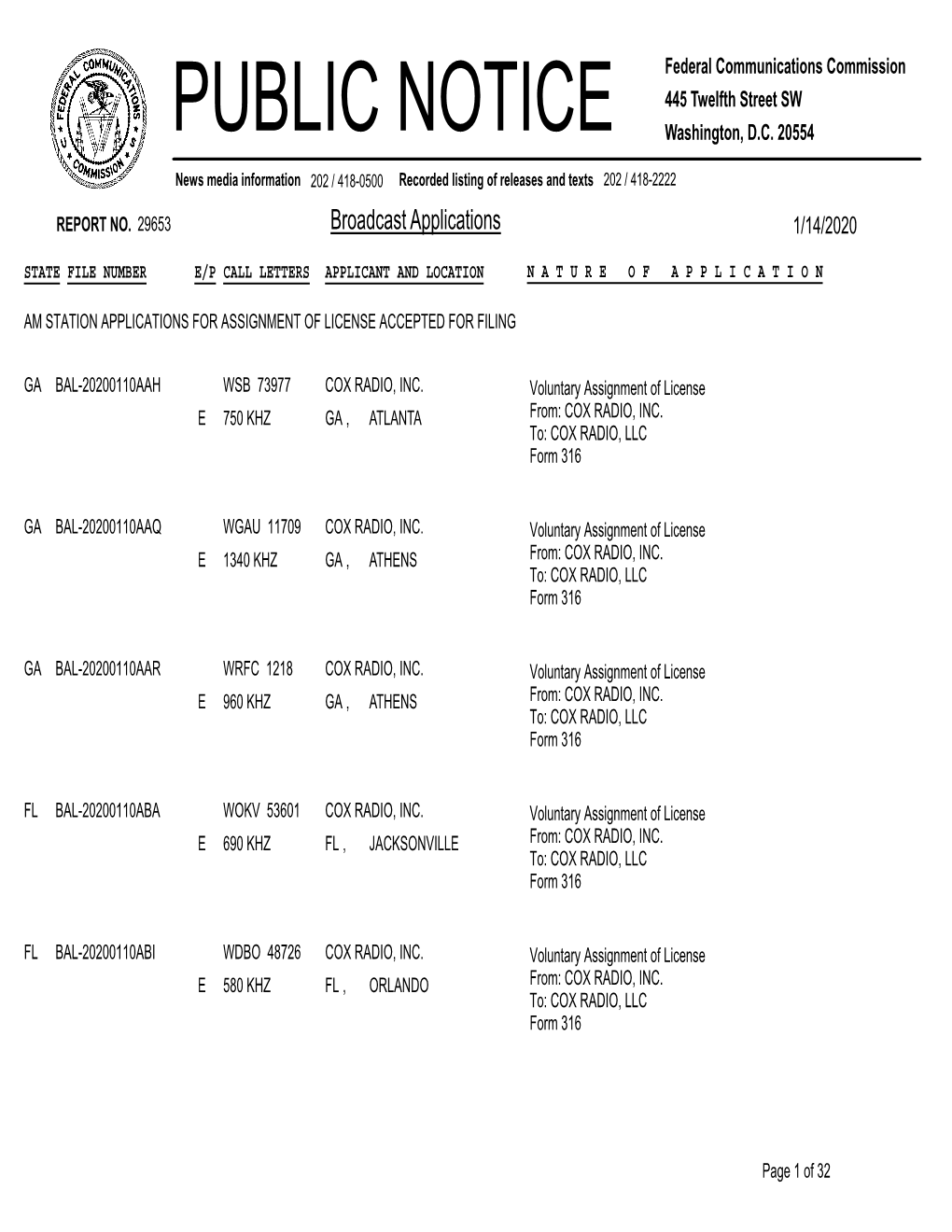 Broadcast Applications 1/14/2020