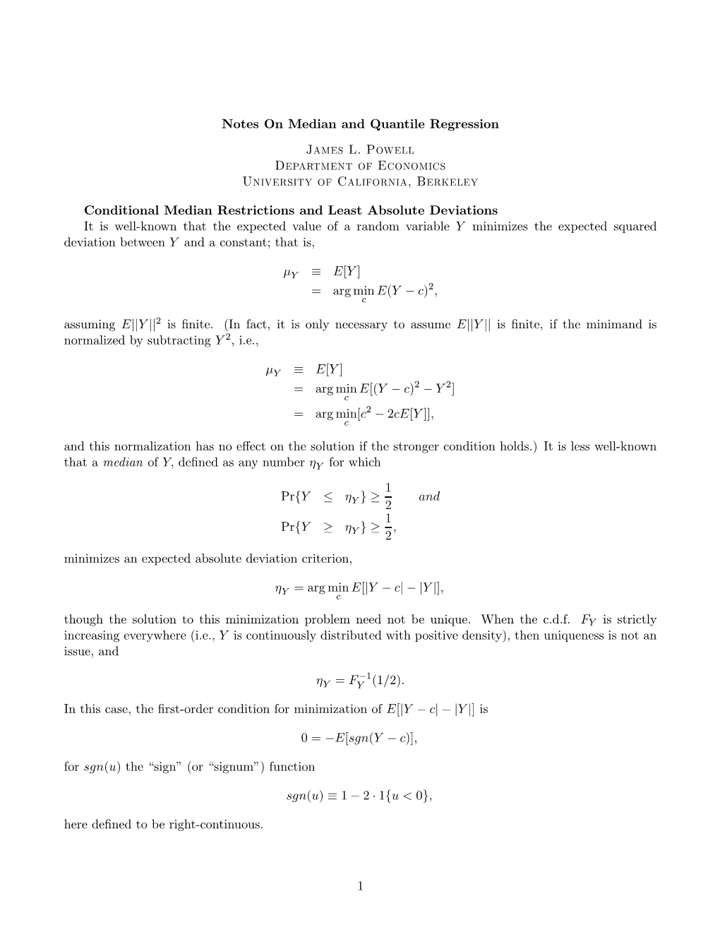 Notes on Median and Quantile Regression