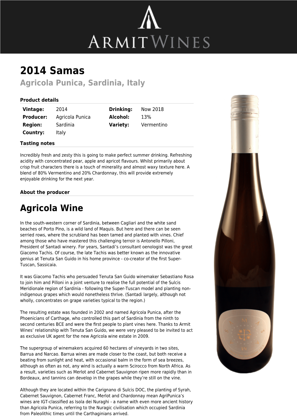 2014 Samas Agricola Punica, Sardinia, Italy