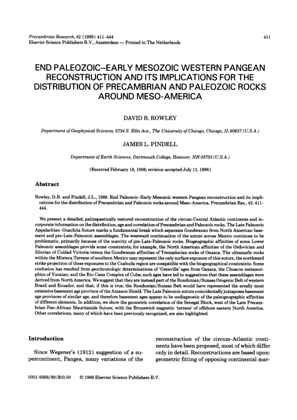 End Paleozoic-Early Mesozoic Western Pangean Reconstruction and Its Implications for the Distribution of Precambrian and Paleozoic Rocks Around Meso-America