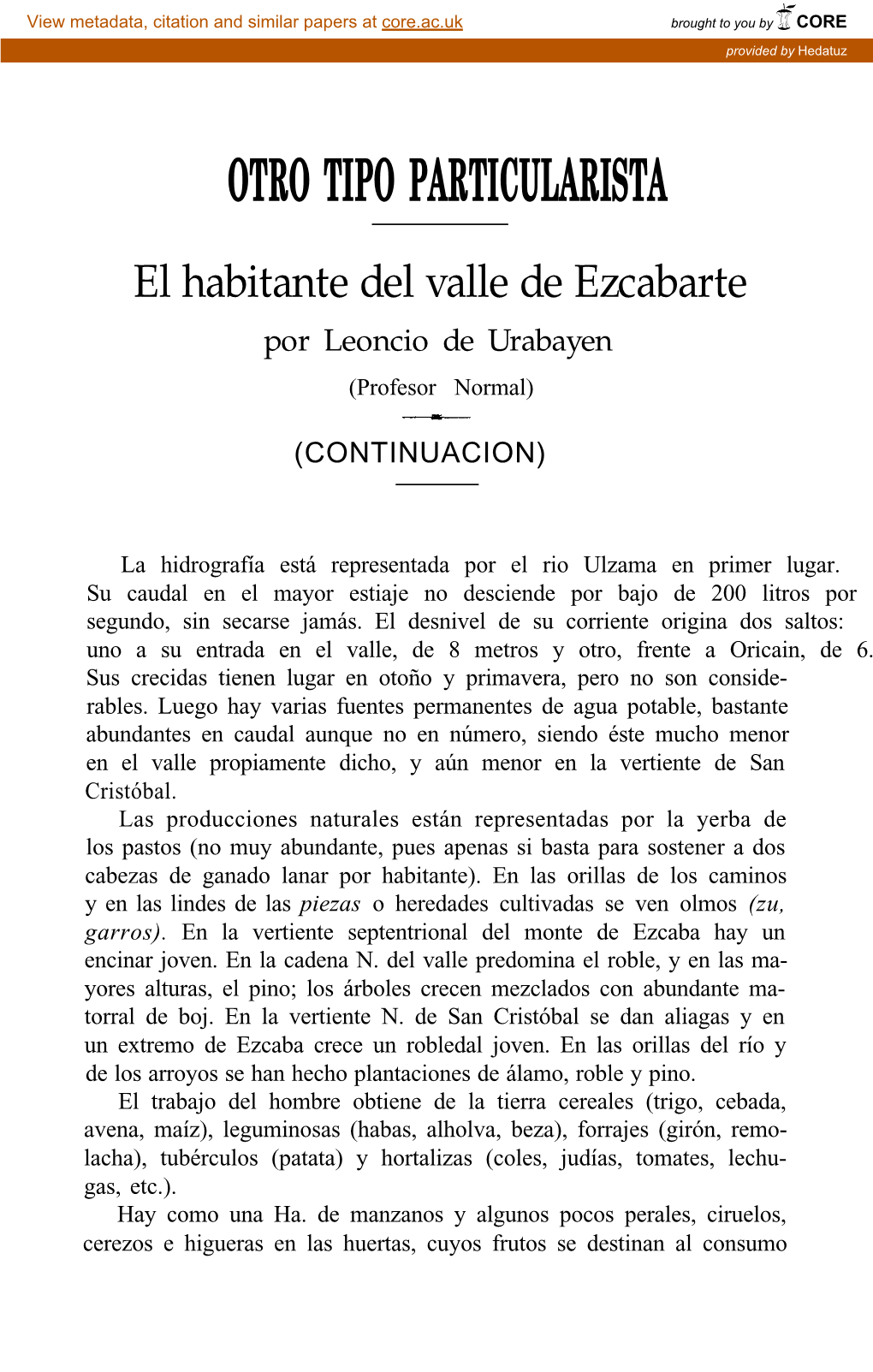 Otro Tipo Particularista: El Habitante Del Valle De Ezcabarte