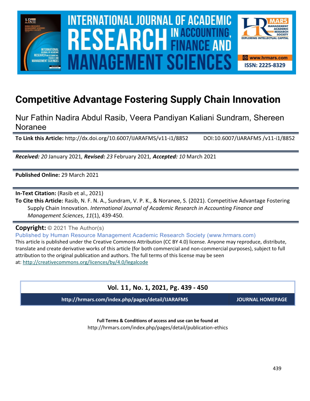 Competitive Advantage Fostering Supply Chain Innovation