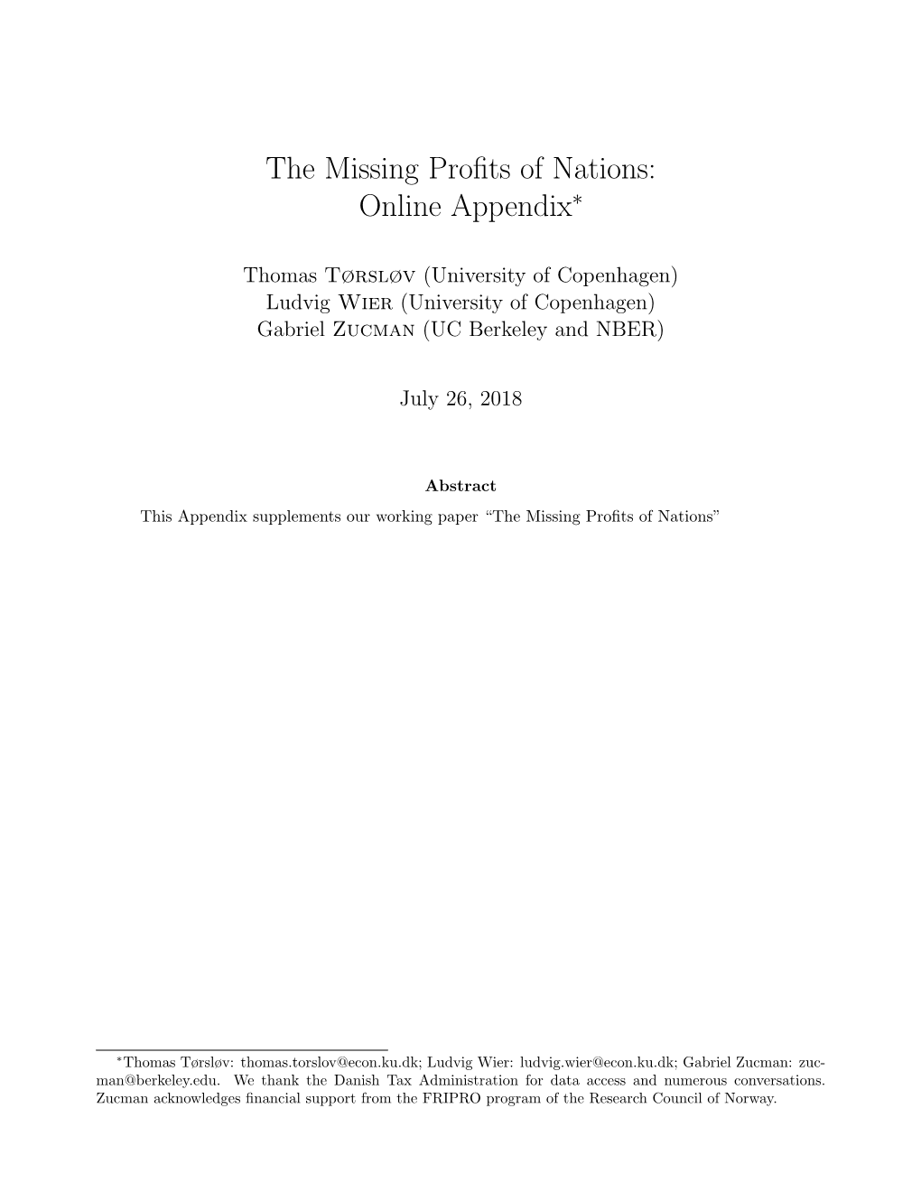 The Missing Profits of Nations: Online Appendix