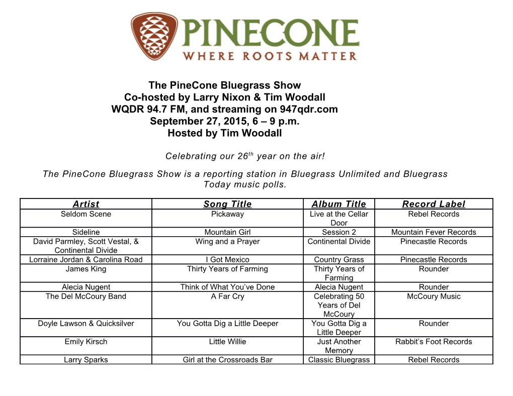 The Pinecone Bluegrass Showco-Hosted by Larry Nixon & Tim Woodall s2