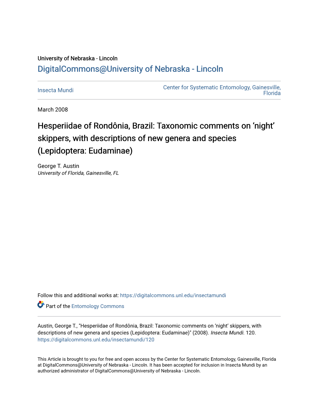 Hesperiidae of Rondônia, Brazil: Taxonomic Comments on ‘Night’ Skippers, with Descriptions of New Genera and Species (Lepidoptera: Eudaminae)