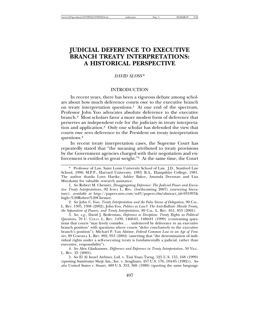 Judicial Deference to Executive Branch Treaty Interpretations: a Historical Perspective