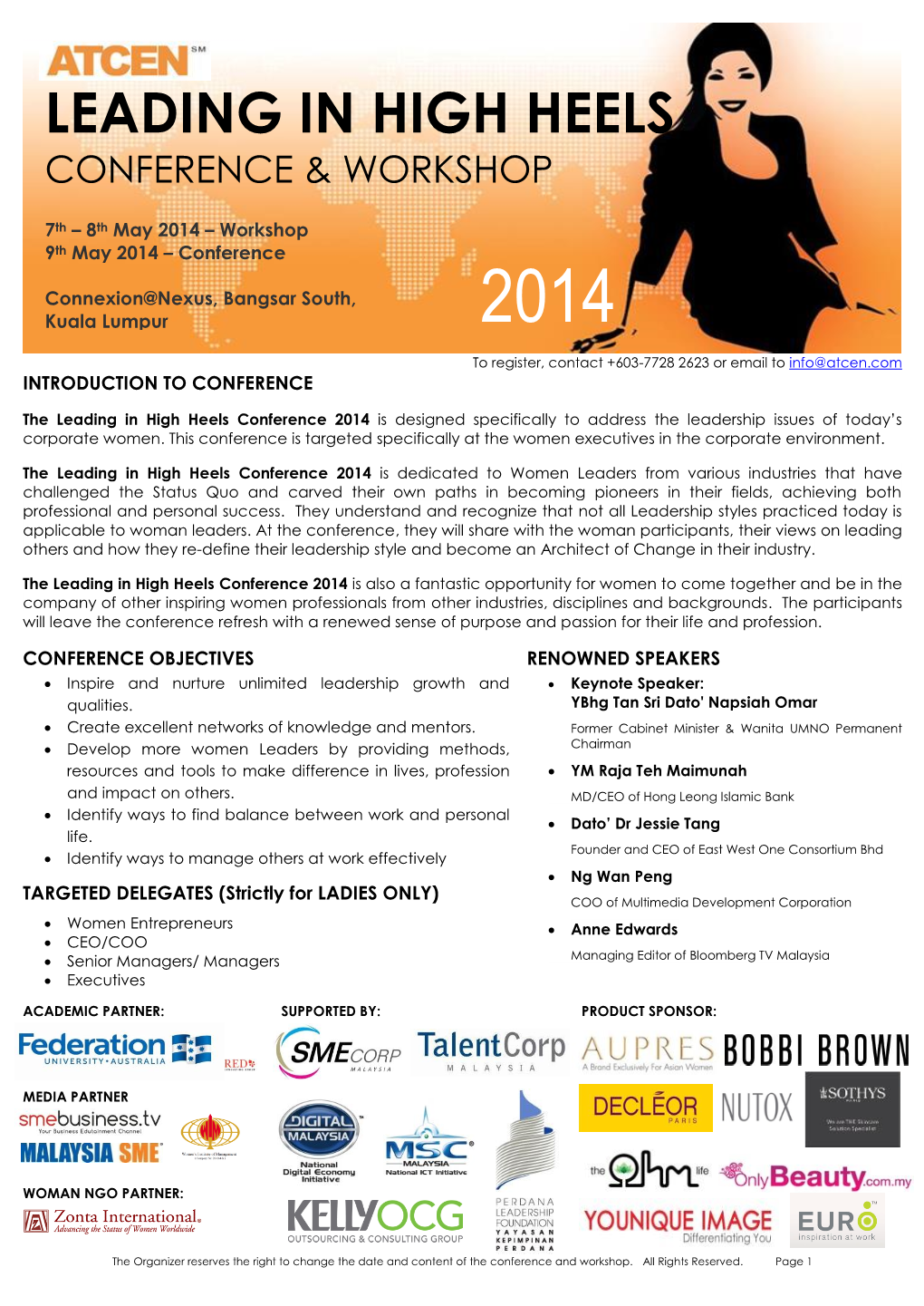 LEADING in HIGH HEELS Conference and Workshop 7Th - 9Th May 2014, Connexion@Nexus, Bangsar South, Kuala Lumpur