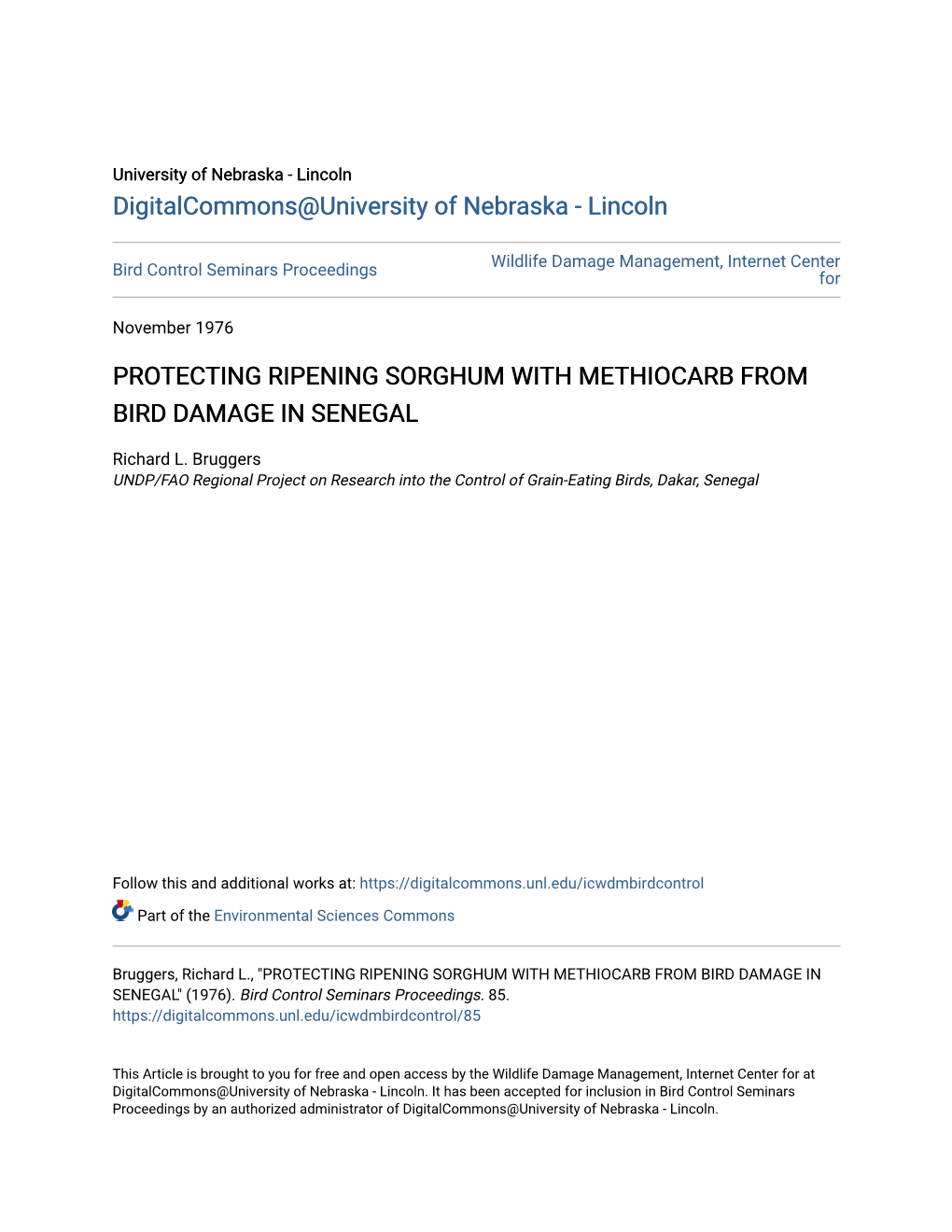 Protecting Ripening Sorghum with Methiocarb from Bird Damage in Senegal