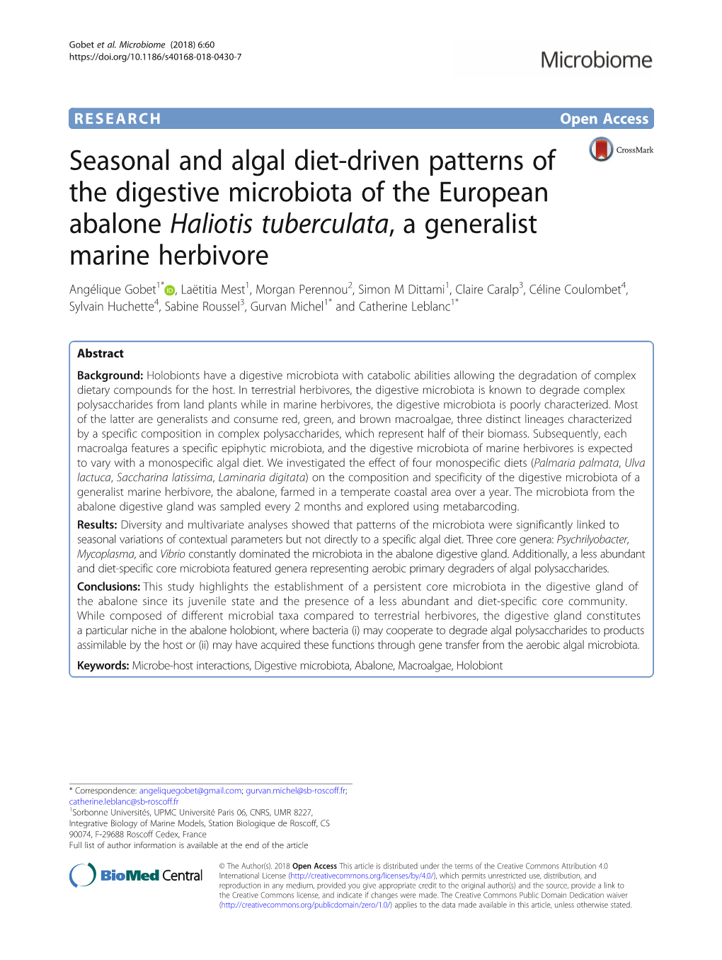 Seasonal and Algal Diet-Driven Patterns of the Digestive Microbiota