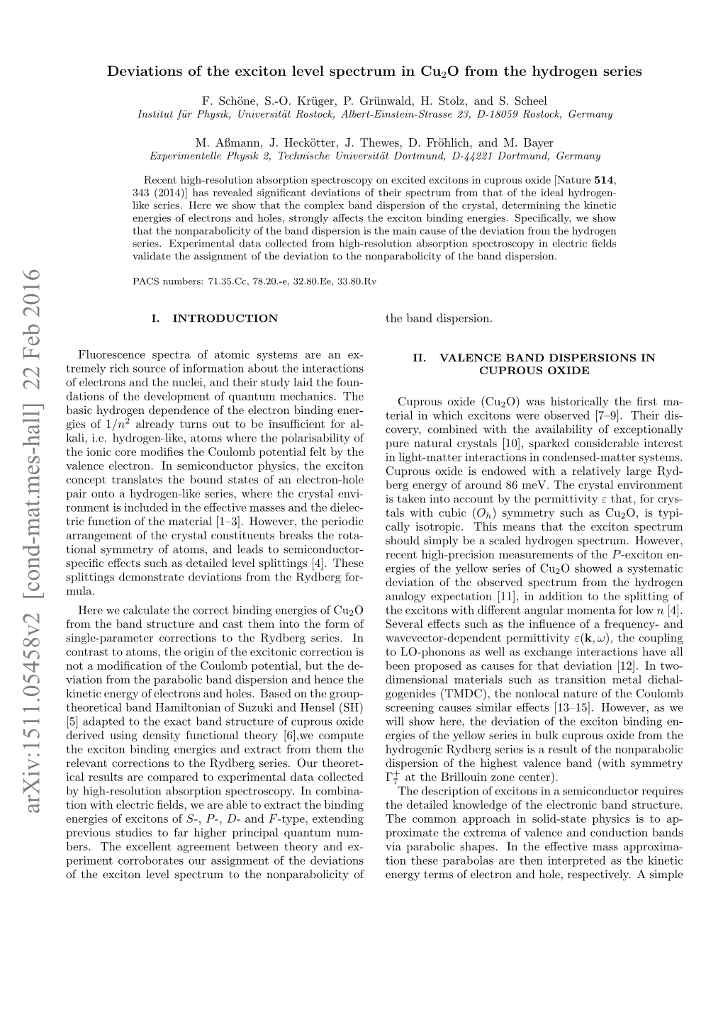 Deviations of the Exciton Level Spectrum in Cuprous Oxide from The