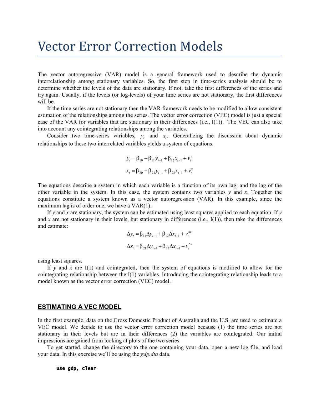 Vector Error Correction Models