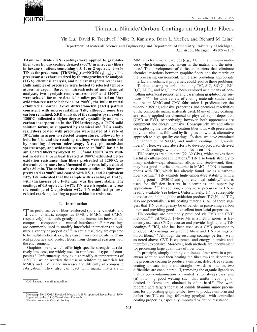 Titanium Nitride/Carbon Coatings on Graphite Fibers