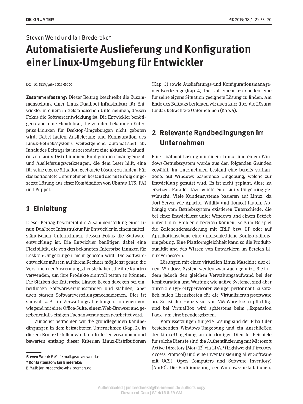 Automatisierte Auslieferung Und Konfiguration Einer Linux