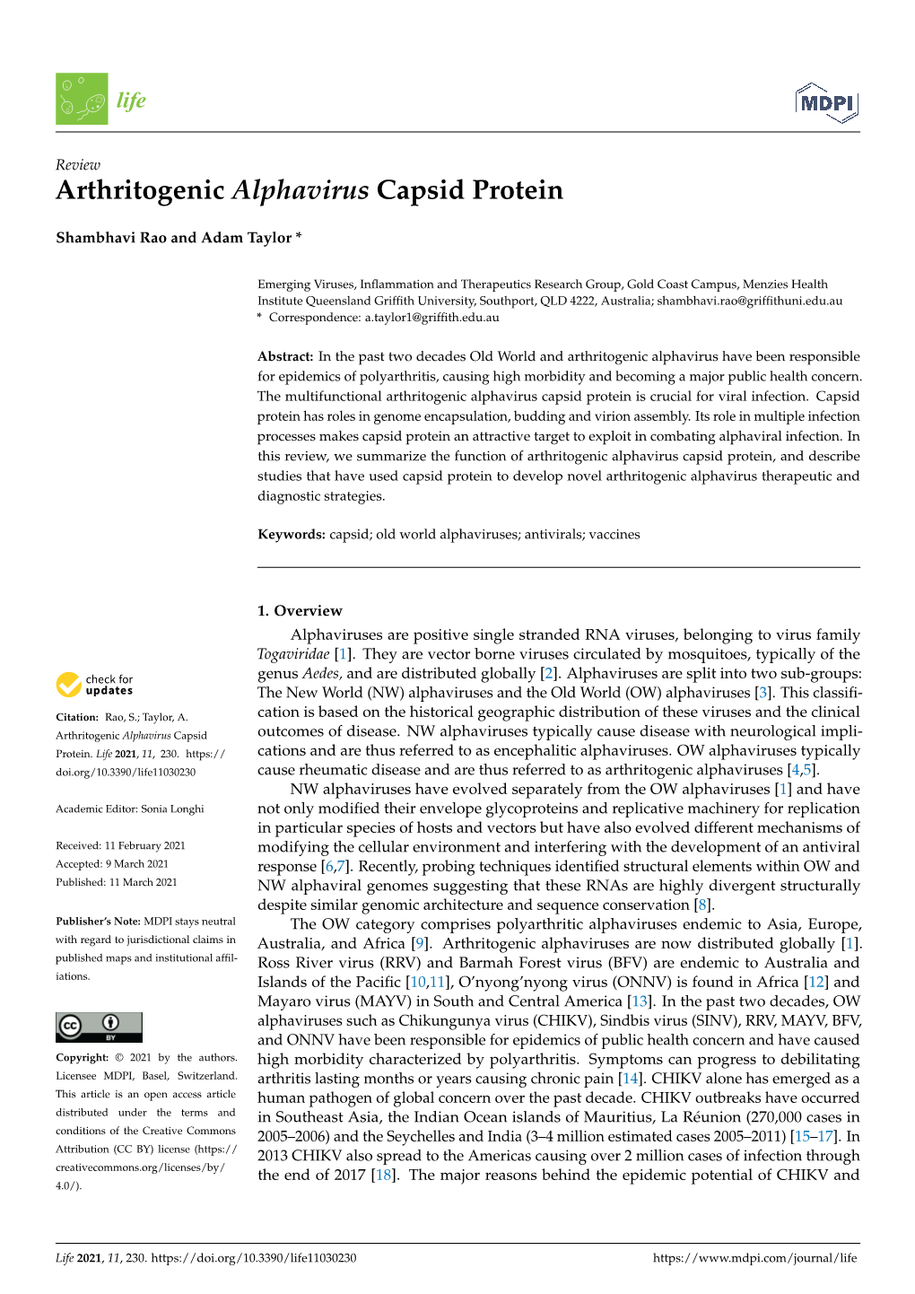 Arthritogenic Alphavirus Capsid Protein