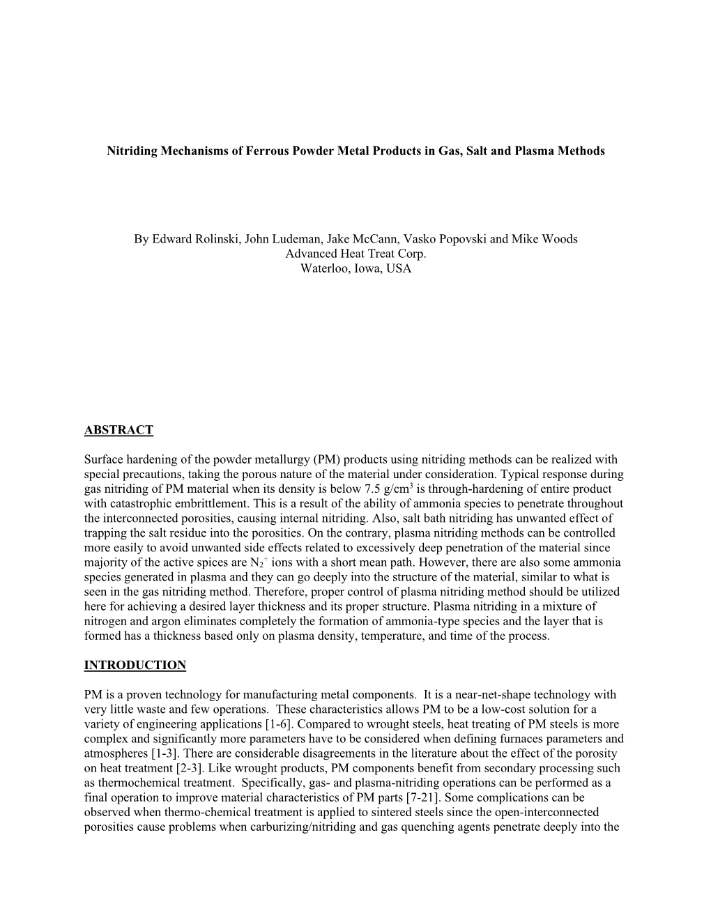 Nitriding Mechanisms of Ferrous Powder Metal Products in Gas, Salt and Plasma Methods