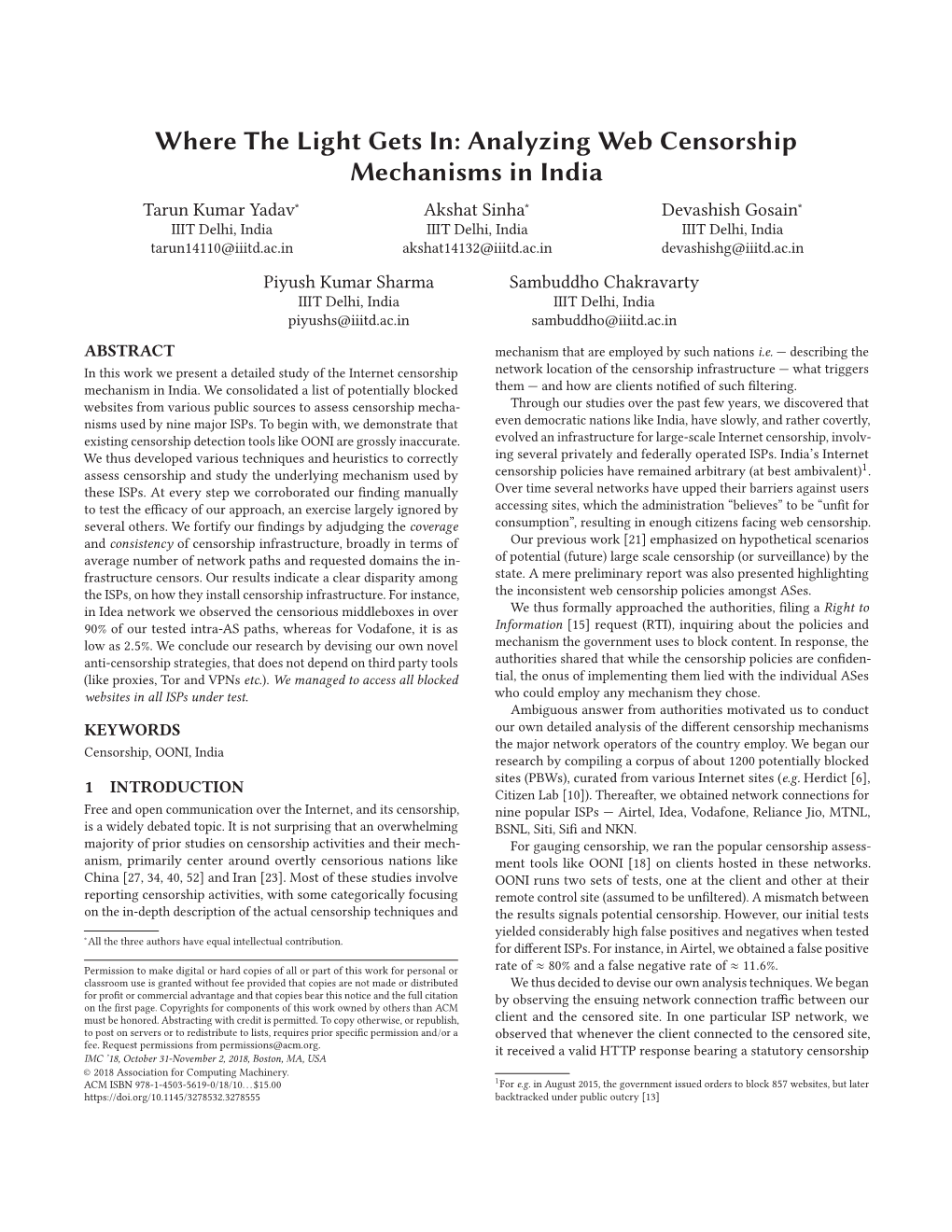 Analyzing Web Censorship Mechanisms in India